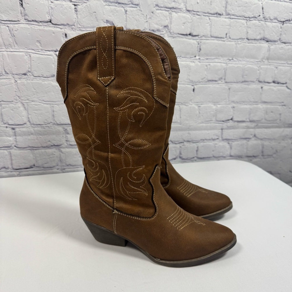 Rampage Brown Embroidered Heeled Boots - Picture 2 of 7